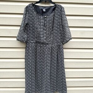 Ann Taylor Black and White Geometric Pattern Dress Size 14